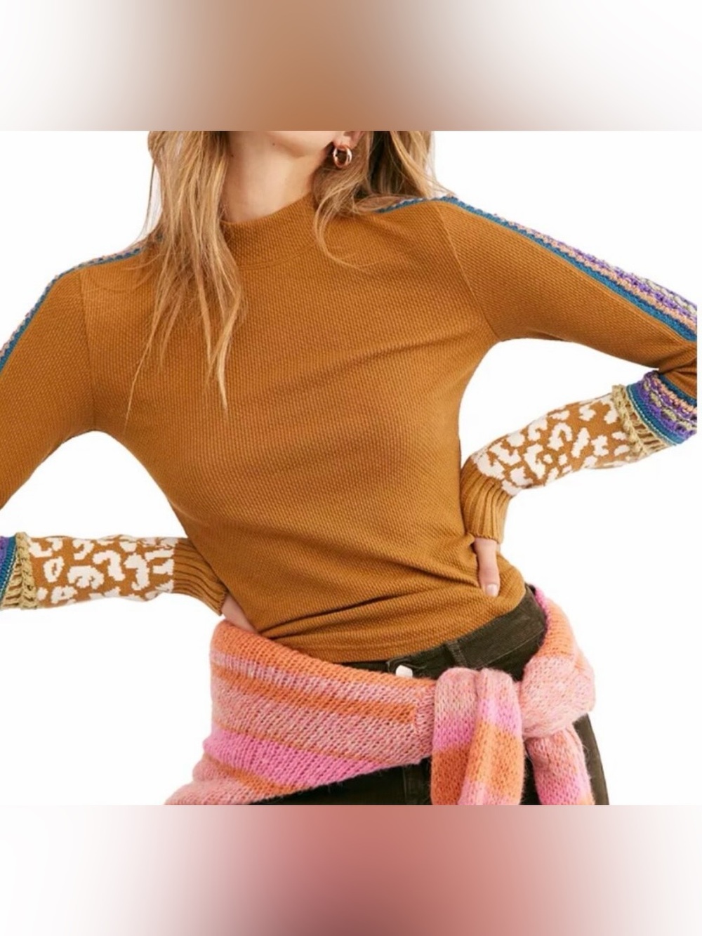Free People Switch It Up Cuff Thermal Top Sienna Combo Size Small NWT